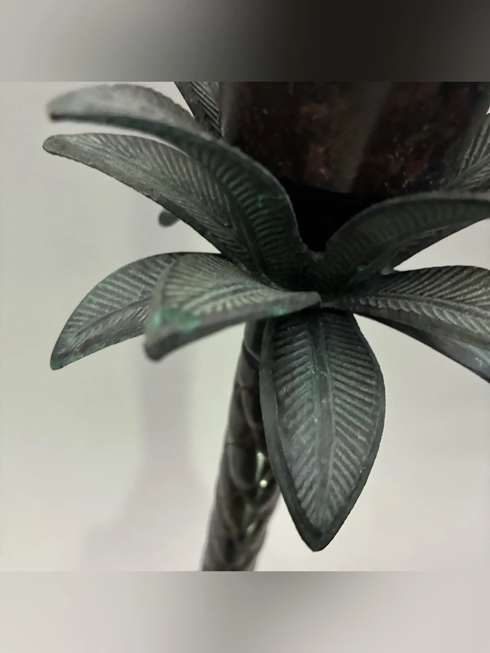 Decorative Metal Dark Bronze Palm Pillar Candle Holder
